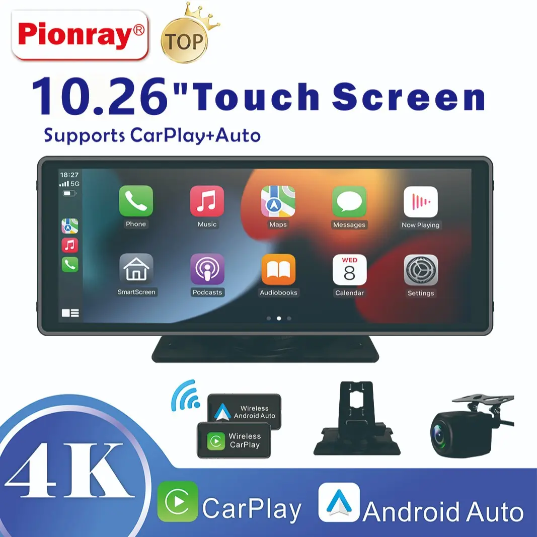 Deals for You Days,2026Latest Upgrade Wireless carplayAdapter for iPhone/Andr10.26 Inch Carplay Display Screen, Touchscreen, with Mirror Link/Backup Camera/Bluetooth/GPS Navigation/AUX for All Vehicles  Android Auto Functionality, Rearview Camera Included