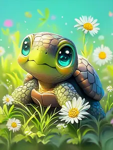 Daisy Turtle Diamond Painting Kits for Adults, Sea Turtles 5D DIY Diamond Art Kits Full Drill Diamond for Gift Wall Decor Gem Arts