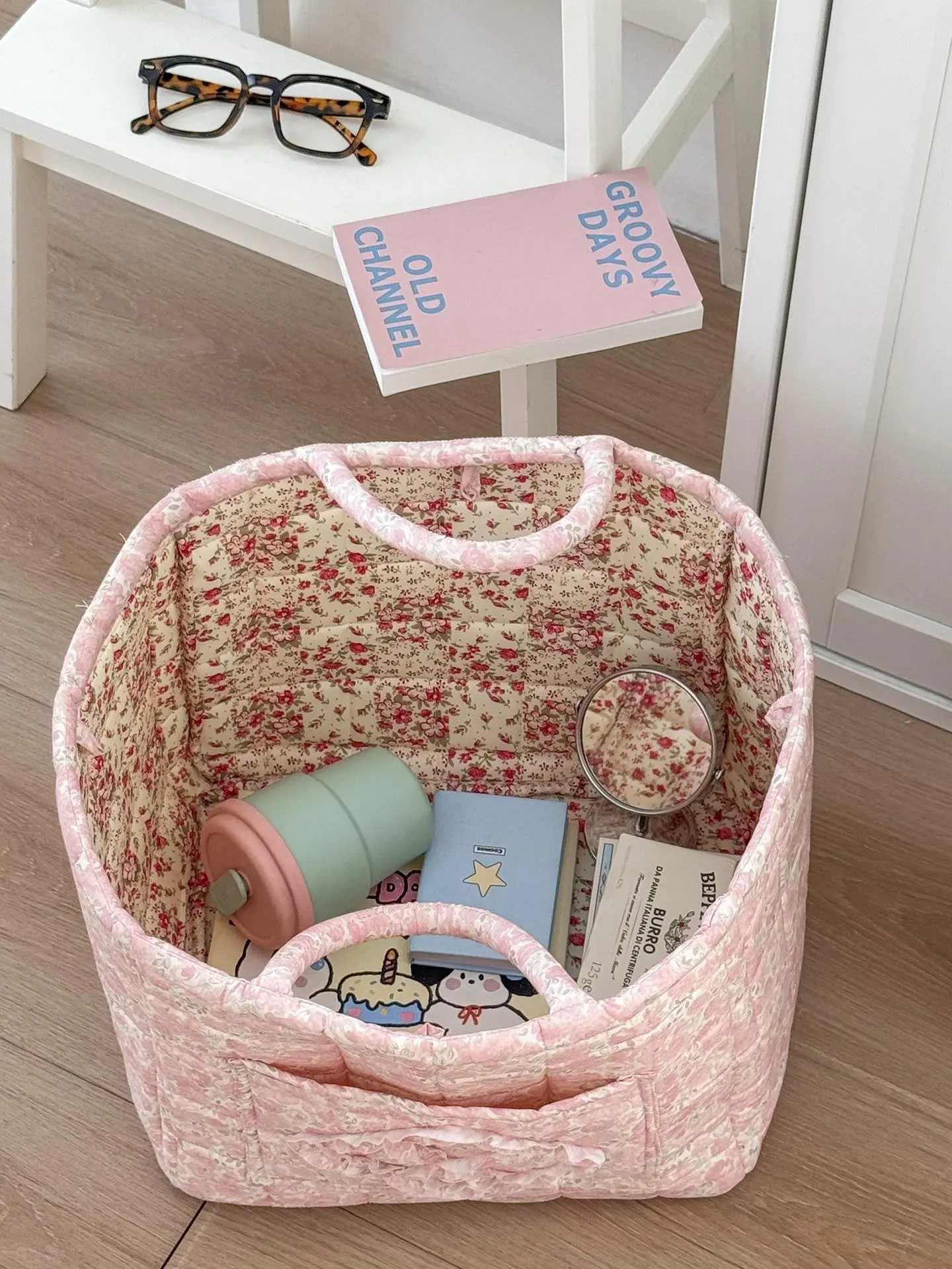 Floral Pattern Storage Basket, Portable Lingerie & Small Essentials Basket, Home Organizer for Bathroom Bedroom Office, Multipurpose Organizing Baskets
