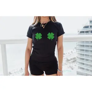 Double 4 Leaf Clover Baby Tee, Four Leaf Clover Tee, St Paddys Tee, St Pattys Day Tee, y2k baby tee, 90s baby tee, y2k, St Patricks Day Crop
