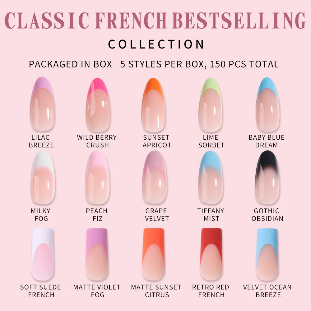 Molyangle Press-On  Kit, 5 Sets of Chic French Manicure Tips, Classic Almond Shape, Reusable Long-Lasting Full Cover Fake , Easy Apply for Women, Beauty Products, Box, Art flatback bead handmade gel diy diamond, Glossy, No Battery Needed