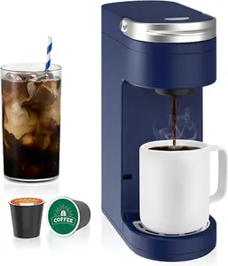 Slim Single Serve Coffee Maker for K Pods, One Cup Coffee Maker Fits 7.3" Travel Mugs, Coffee Machine with 6 to 12oz Brew Sizes, Navy Blue