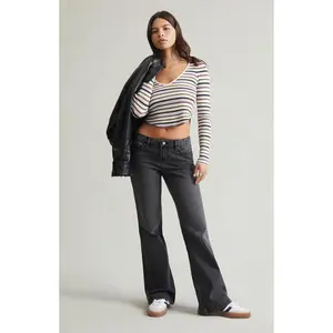 Pacsun Women's Jade Low Rise Button Pocket Bootcut Jeans Faded Black Pacsun Women's Jade Low Rise Button Pocket Bootcut Jeans Faded Black