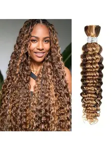 Human Braiding Hair for Boho Braids Bohemian Box Braids 4/27 Highlight Ombre Deep Wave Bulk Human Hair 100g Curly Wave Honey Blonde Human Hair Extensions No Weft Lightweight Individual Extensions 2 Bundles/Pack Boho Box Braids Boho Curly Ends