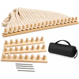 2026 Upgraded 48 Inch Chunky Blanket Loom Kit, Solid  Hand Knitting Loom for Chunky Yarn, Snag-Free Edges, Stainless Steel Pins & Storage Bag, Beginner Friendly Craft Tool