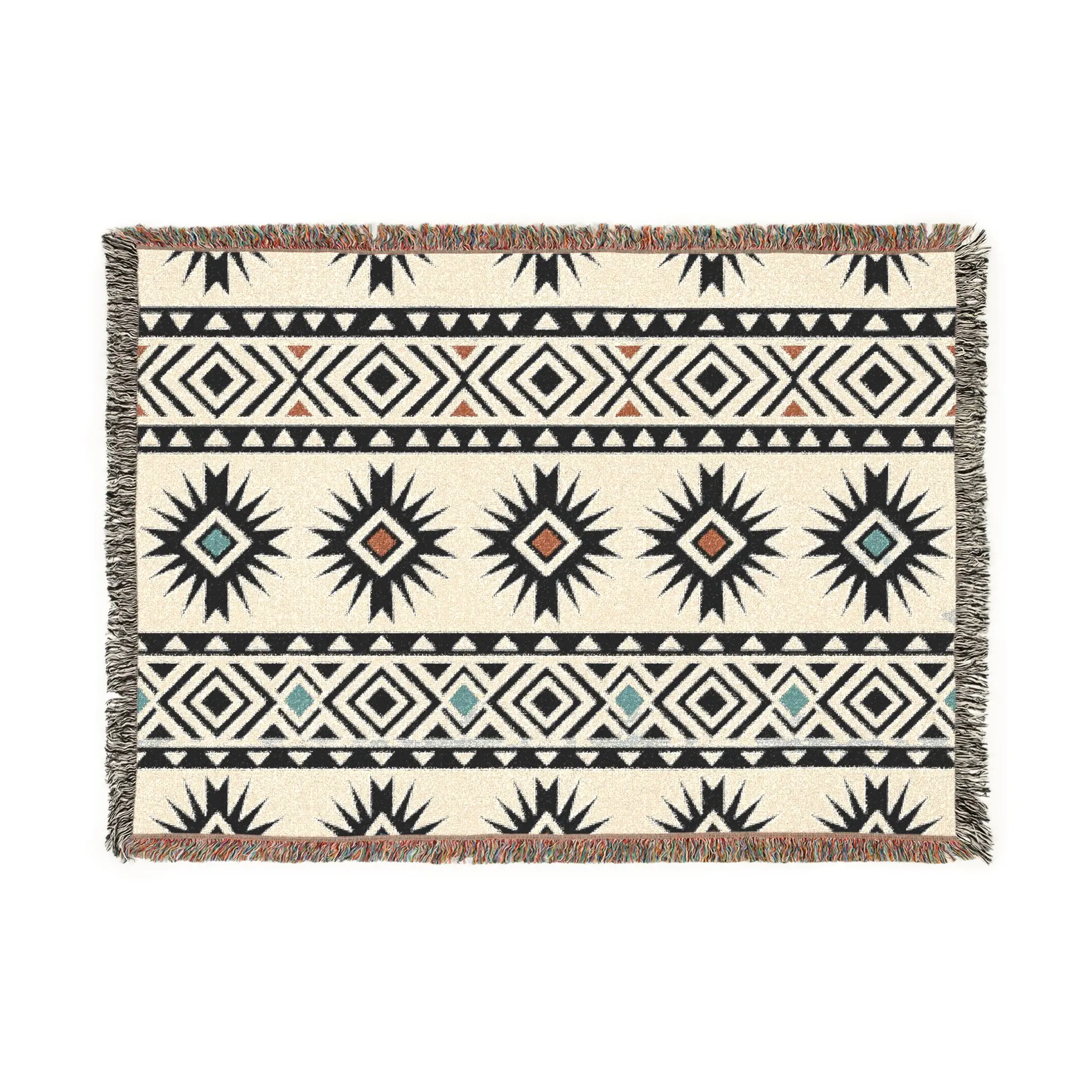 Southwestern Diamond Pattern Woven Blanket | Aztec Throw, Fringe Edge