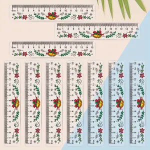10PCS Christmas Theme Plastic Rulers 15cm, Side Features a Serrated Structure, Transparent, Easy to Read Design, Office Supplies, Precision Measuring, Sleek Appearance, Clear Printing