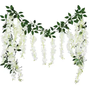 5pcs 6FT Handmade Faux Wisteria Hanging Flowers, White Silk Vine Garland for Wedding Arch, Aesthetic Party Garden Home Backdrop Decor
