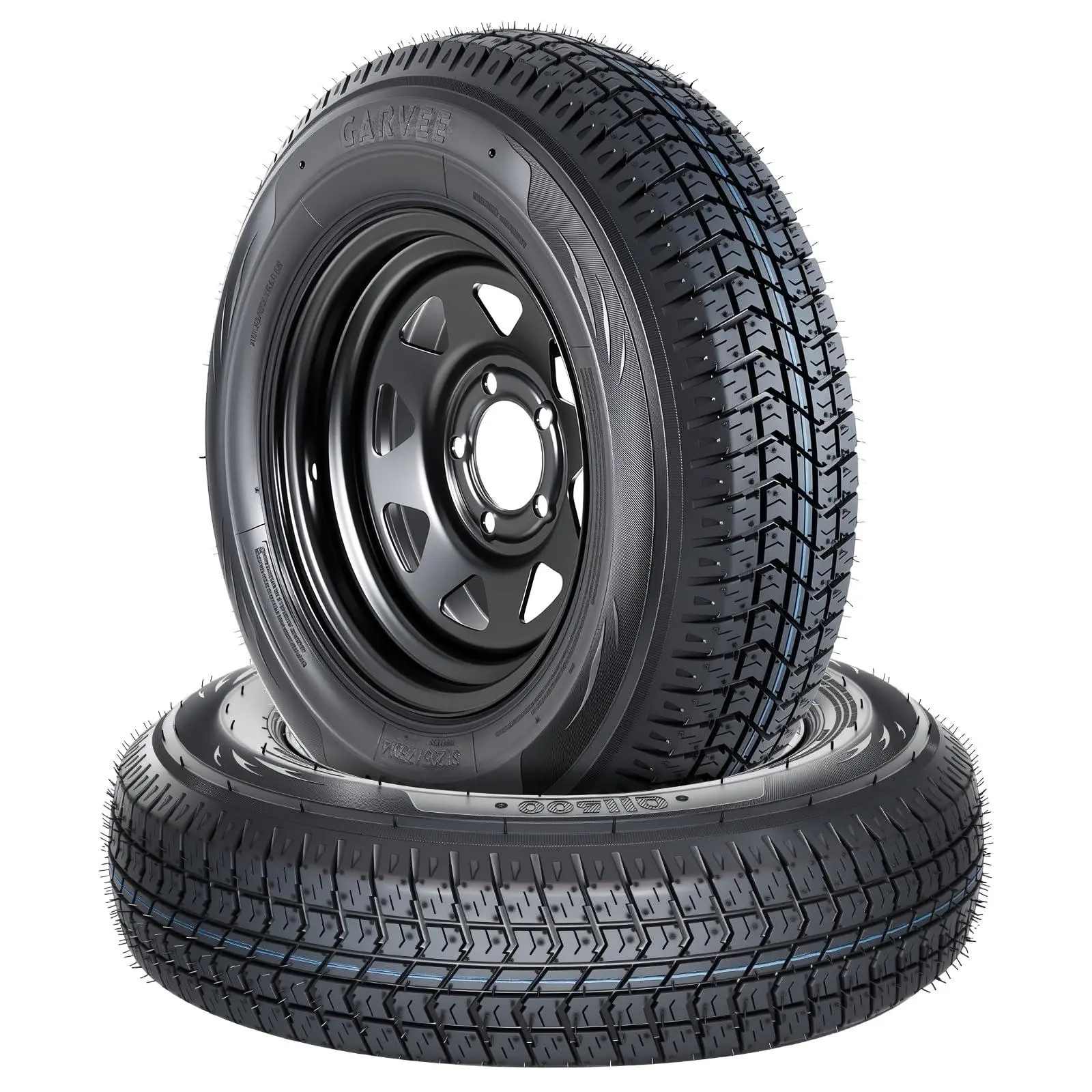 2-Pack ST205/75D14 Trailer Tires with 14" Rims, 5 Lug on 4.5" Bolt Pattern 114.3 mm PCD, 6PR Load Range C, Heavy Duty 205 75D 14 Trailer Tires Rims for Utility, Boat, Camper, Cargo Trailers