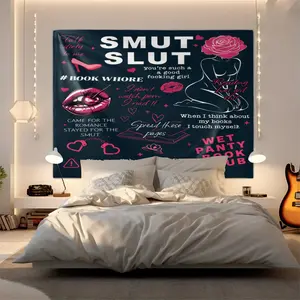 Smut Book Lover Tapestry,Spicy Romance Novel Wall Hanging,Dark Romance Aesthetic Decor for Bookworms,Bedroom & Dorm Decoration