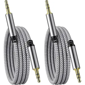 3.5mm Audio Aux , 2 Pack 3.5mm Male to Male Headphone  3ft Nylon Braided Hi-Fi Stereo Audio TRS  Short Aux Cord for  Home Stereos, Headphones, Speakers, Laptops, Grey