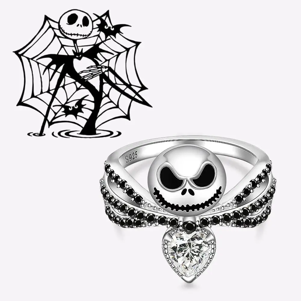 Vintage Dark‑Style Crystal Inlaid Skull Ring, Black Enamel Decor Fashion Jewelry, Holiday Party Cosplay Accessory Gift for Women
