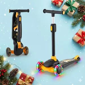 Glamup Foldable Kid Scooter for Kids 3-12 Years Old 3 Wheel Toddler Scooter with Light Up Wheels Adjustable Height Outdoor Toys Gift for Boys Girls Stepless Height Adjustment & Certified Safety