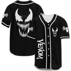 Stylish Venom Inspired Black Baseball Jersey Shirt for Superhero Fans and Collectors Baseball Jersey
