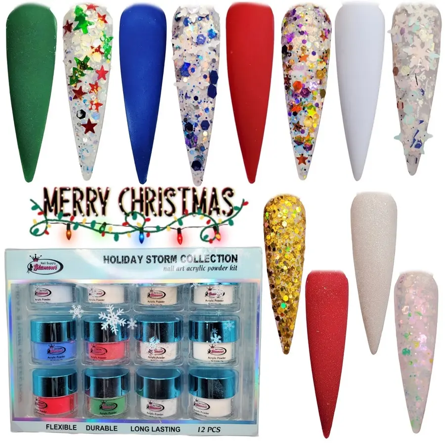 Holiday Storm Collection (2in1 Acrylic & Dip) Christmas collection nails acrylic powders acrylic colors nail supply glitters Christmas