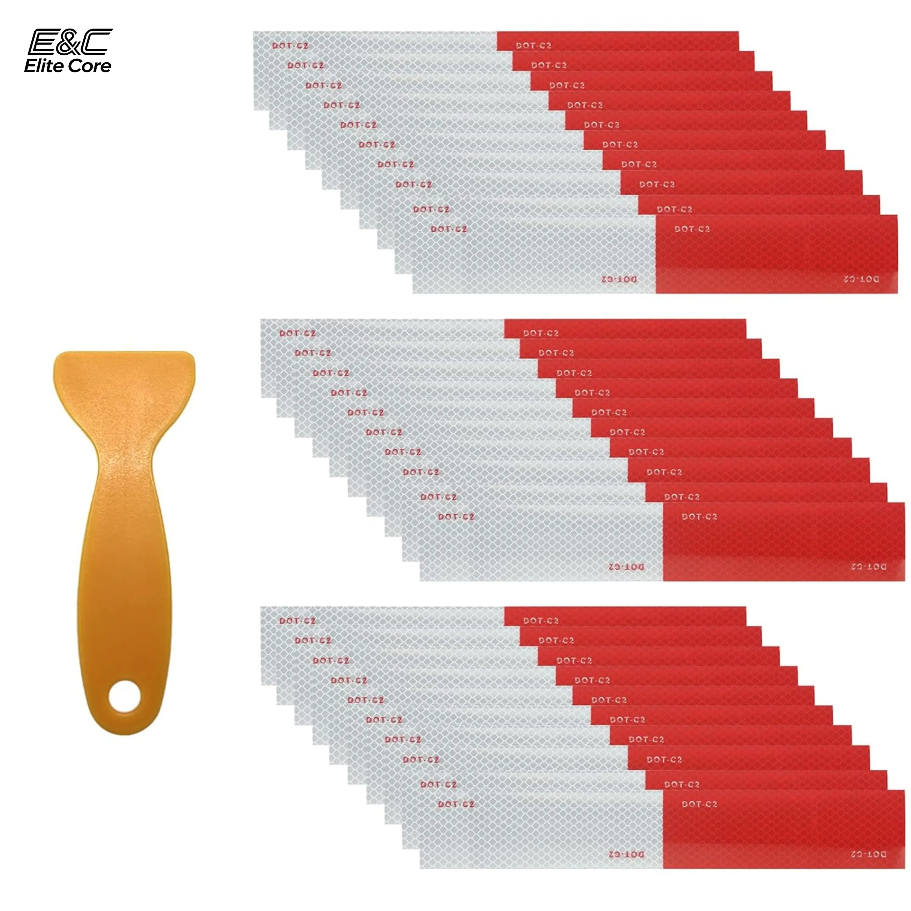 30-Pcs 2"x12" Red White DOT-C2 Self-Adhesive Reflective Tape with 1 Resin Scraper, Car Exterior Visibility Boost Sticker for Cars, Tractors, Mailboxes, Metal Surfaces, 30-Day Full Refund Fathersday Gift