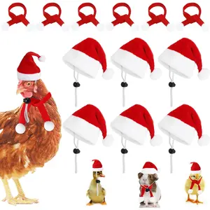 12pcs Christmas Pet Chicken Hat Scarf Set Small Animal Hat Costume Set for Hen Duck Hamster Guinea Pig Rabbit Kitty Puppy Parrot Lizard Xmas Party Supply