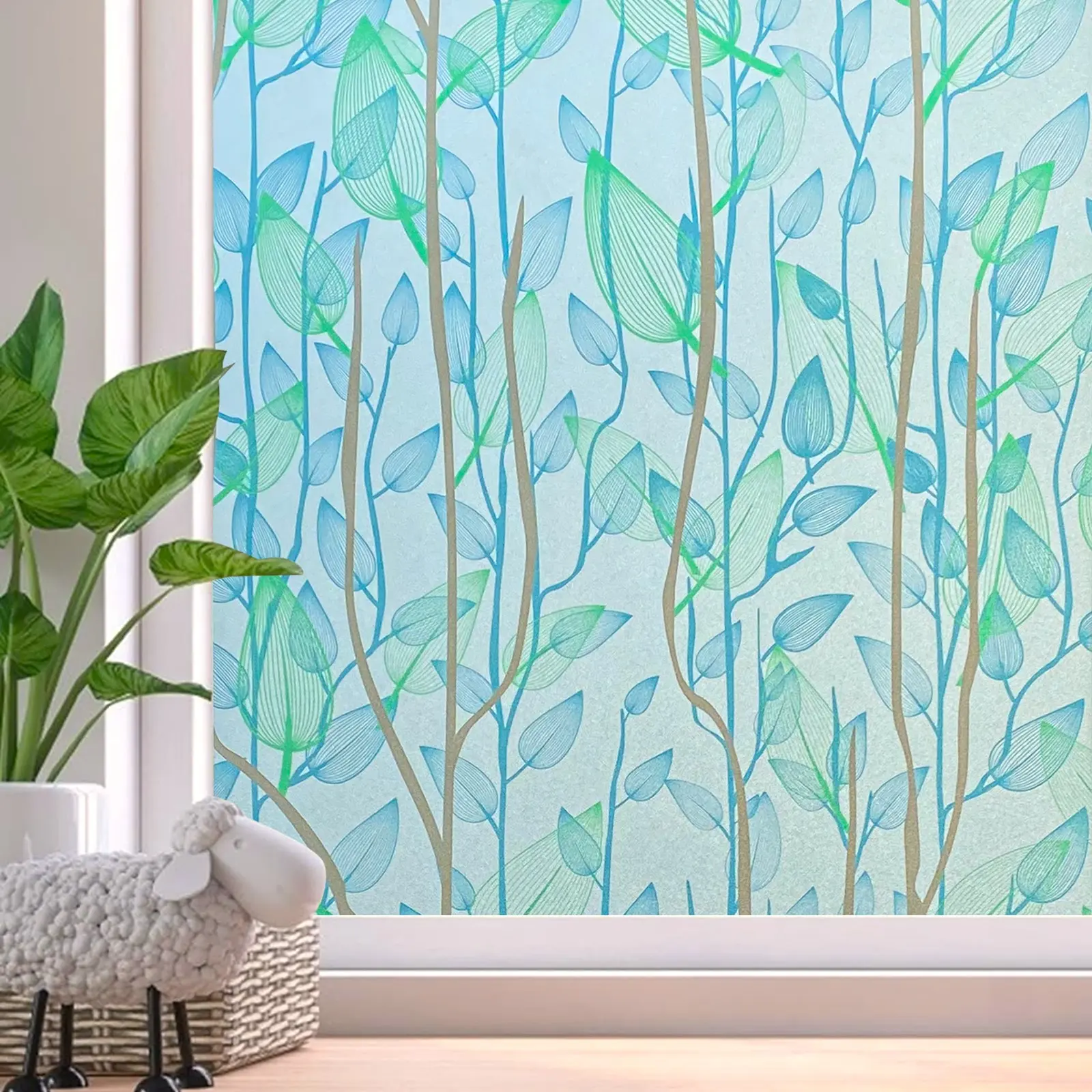 1pc (44.5*100cm) Frosted Botanical Pattern Removable Window Cling, Sun Shade Film, 100% Blackout and UV Protection - Window Privacy Film, Window Cling Film - Static Adsorption Glass Film - Heat Insulation, for Door and Window Glass