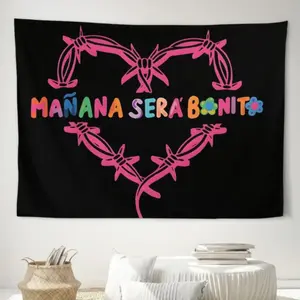 ZLIENSZUS "Manana Sera Bonito" Karol G Large Wall Hanging - Vibrant Pink & Black Tapestry with Colorful Butterfly Design, Soft Peach Light Beige Fabric, Horizontal Decor for Cafe, Studio, Lounge - Eye-Catching Art Piece, Wall Decor
