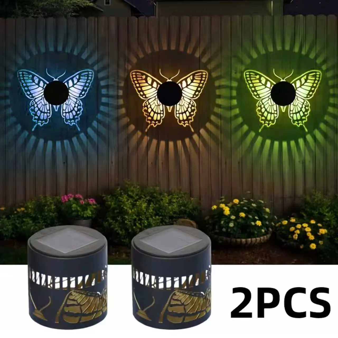 2PCS Colorful Butterfly Solar Outdoor Lanterns, Hollowed-Out Metal Waterproof LED Garden Decor Lights for Patio Yard Pathway Lawn Front Porch, Christmas Thanksgiving Birthday Gifts for Women Men