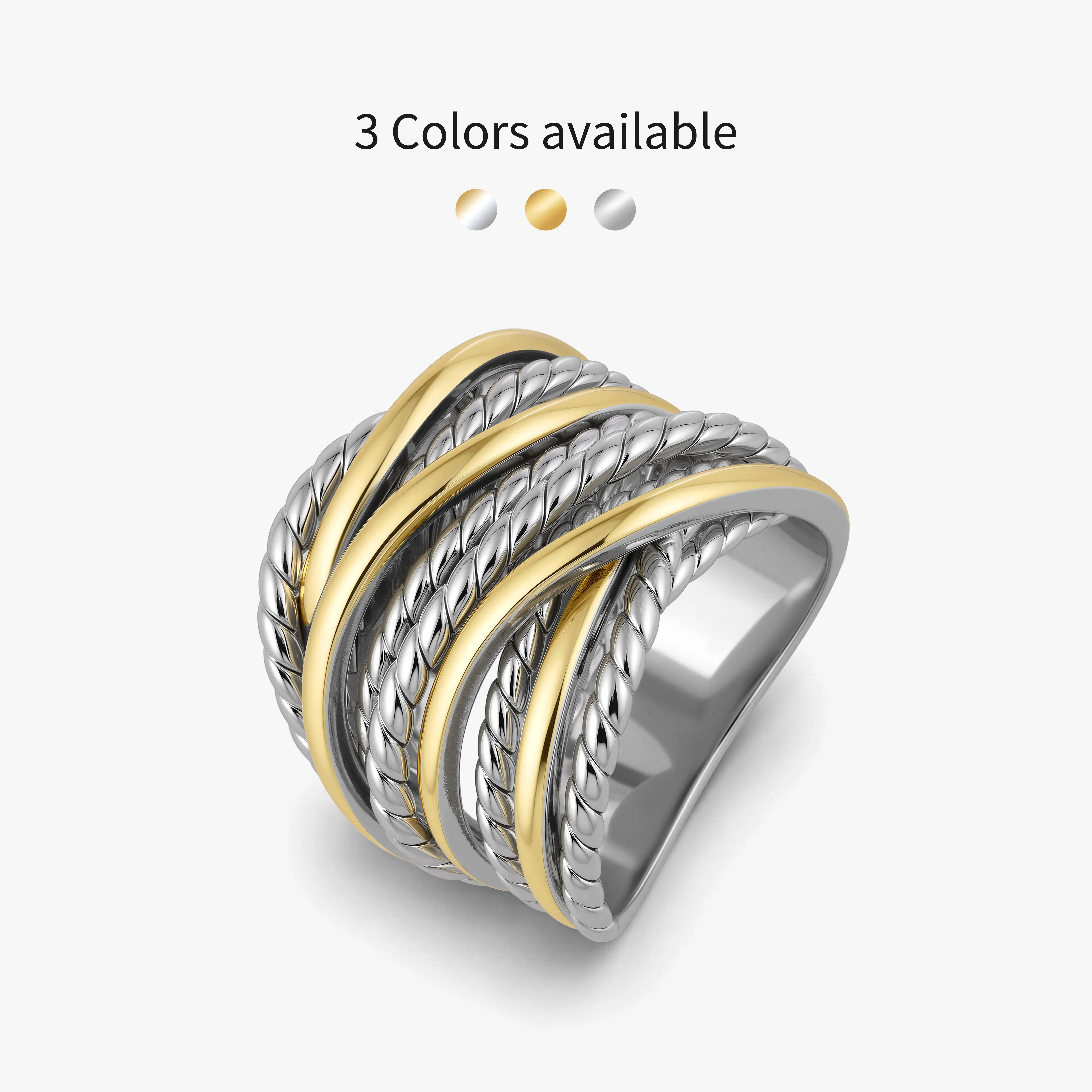Aprilery Intertwined Metallic Wide Band Ring - Textured Cable Statement Ring, Gold Silver Tone Chunky Fashion Jewelry Gift for Women tiktokshopbacktoschool
