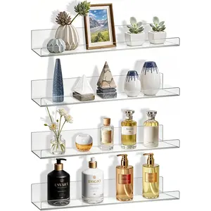 ECOSEAO 18 Pack Clear Acrylic Shelf 15" Invisible Floating Wall Ledge Bookshelf, Kids Book Display Shelves Wall Mounted Decor