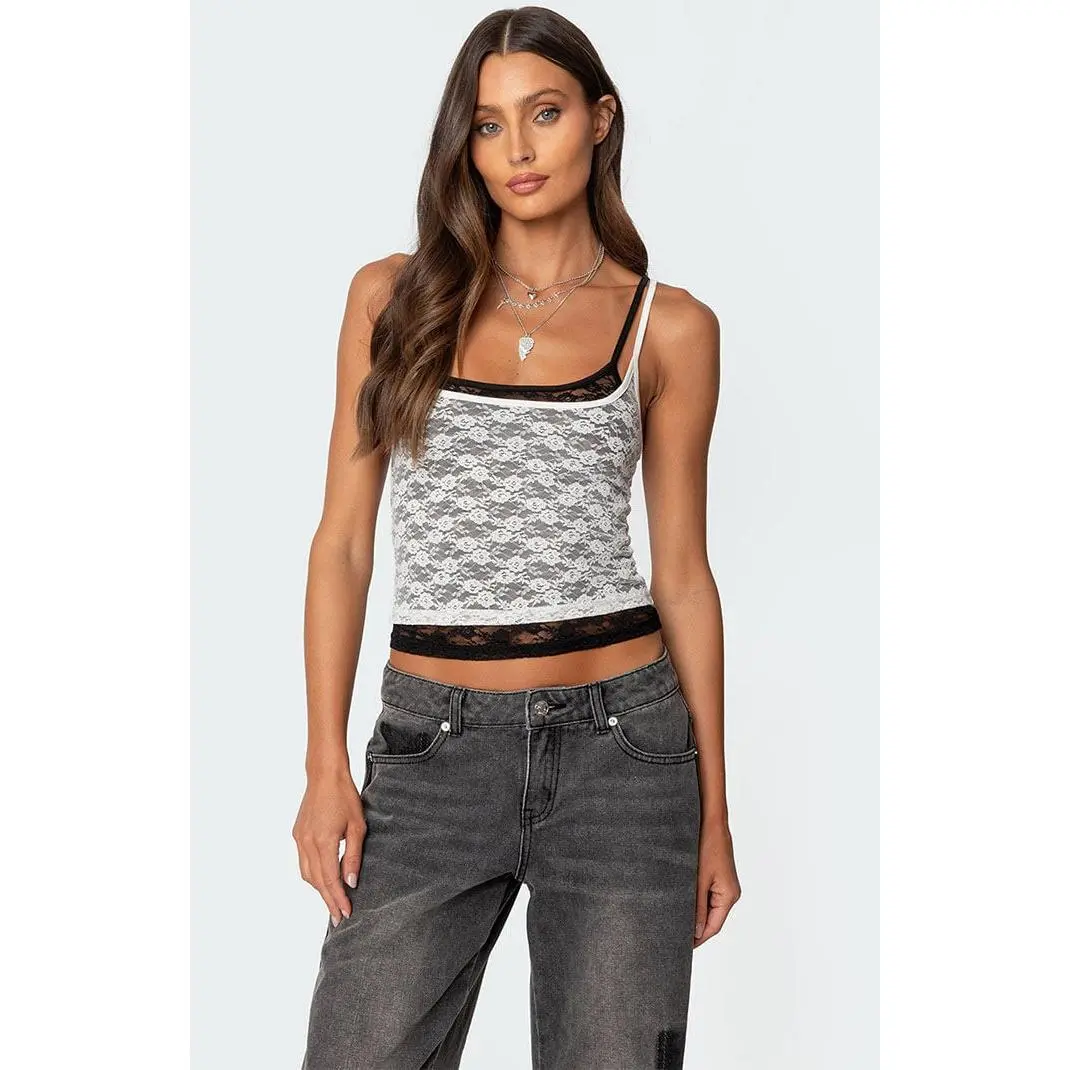 Edikted Women's Wynnie Layered Lace Tank Top