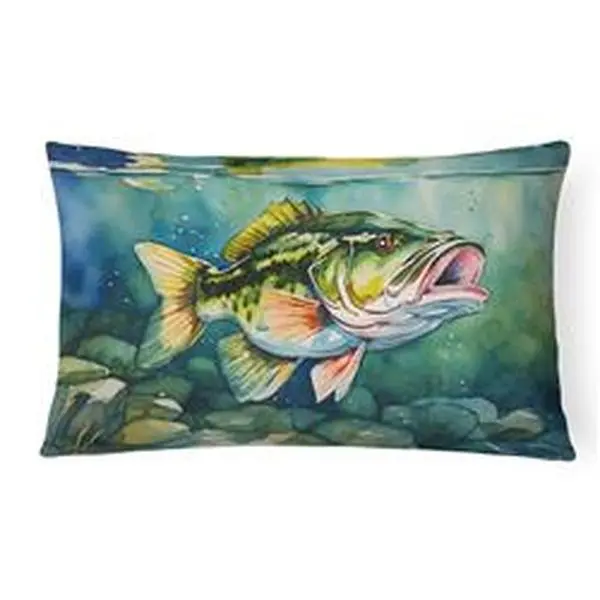 Unisex 16x12 in. Handcrafted Largemouth Bass Fish Artwork Throw Pillow, Polyester, Fade-Resistant, Water-Resistant, Outdoor-Indoor Bass Fish Graphic Standard Pillow