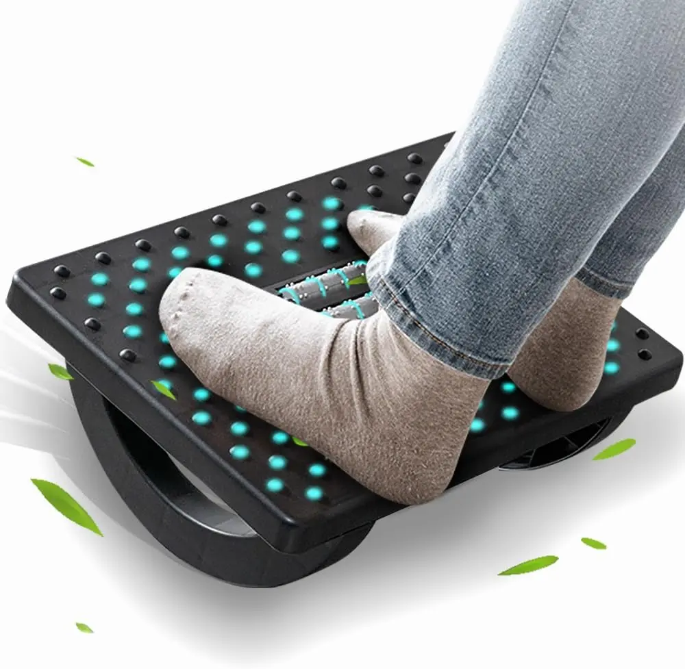 [USA - STOCK] Foot Rest for Under Desk at Work - Ergonomic Foot Stools for Under Office Desk - Rocking Footrest with Roller Massager - Leg Rest for Chair, Computer Gaming -13" L x 9.6" W x 5" H