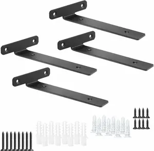 4 Pack Floating Shelf Brackets,6 Inch Heavy Duty Industrial Wall Shelf Bracket,Black Metal Hidden L Brackets for Shelves Support LooftMate