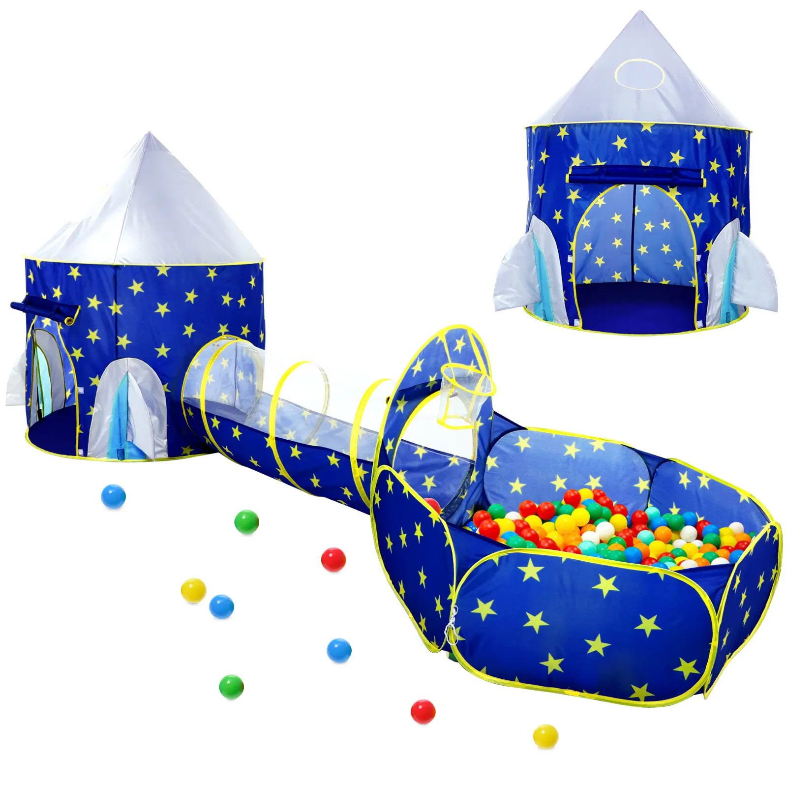 3PC Space-Themed Galaxy Outdoor Playset - Kids Toys, Toddler Toys, Play House, Ball Pit Tent & Crawl Tunnel for Gross Motor Play, Summer Indoor/Outdoor Use, Easter Gift (Planets & Stars Design, Balls Not Included)