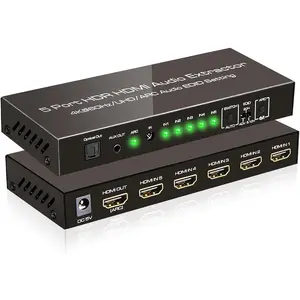 4K@60Hz HDMI  Audio Extractor Converter, 5 in 1 Out HDMI Switcher with Optical & 3.5mm AUX Audio Output, Support HDCP 2.2, HDR10, 18Gbps, ARC