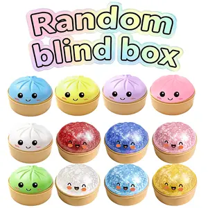 【Random Blind Game】Glitter & Colorful Dumpling Squishy Toy Dumpling Stress Ball with Steamer Case, Stress Relief Fidget Toy for Adults, Cute Squeeze Desk Toy Portable Toy Gift Idea