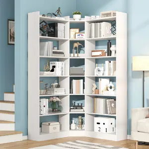 L-Shaped Corner Bookcase for Small Spaces- Space-Efficient 70.8" tall Design, Adjustable Shelving for Books, Decor & Office Organization  #Small Space Solution #Bookshelf Style #Home Office Decor