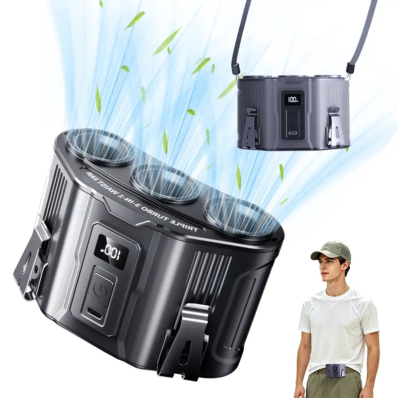 XJINGD Triple Turbine Waist Fan - USB Rechargeable Wearable Belt, Multi-Speed, Hands-Free, Safe Skin-Friendly, Long-Lasting Battery Mini Body Device for Outdoor Construction, Camping, Summer Daily Use summervibes