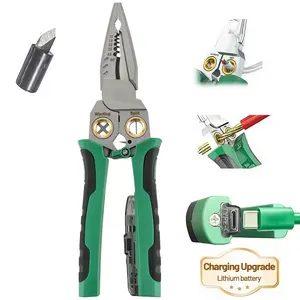 Fathersdaygift 8-in-1 Rechargeable Electrician Pliers with Voltage Tester, USB-C Charging – AC/DC 12-250V Non-Contact Detector, Wire Stripper/Cutter/Splitter for Electrical, HVAC, Automotive Fathers Day Gifts