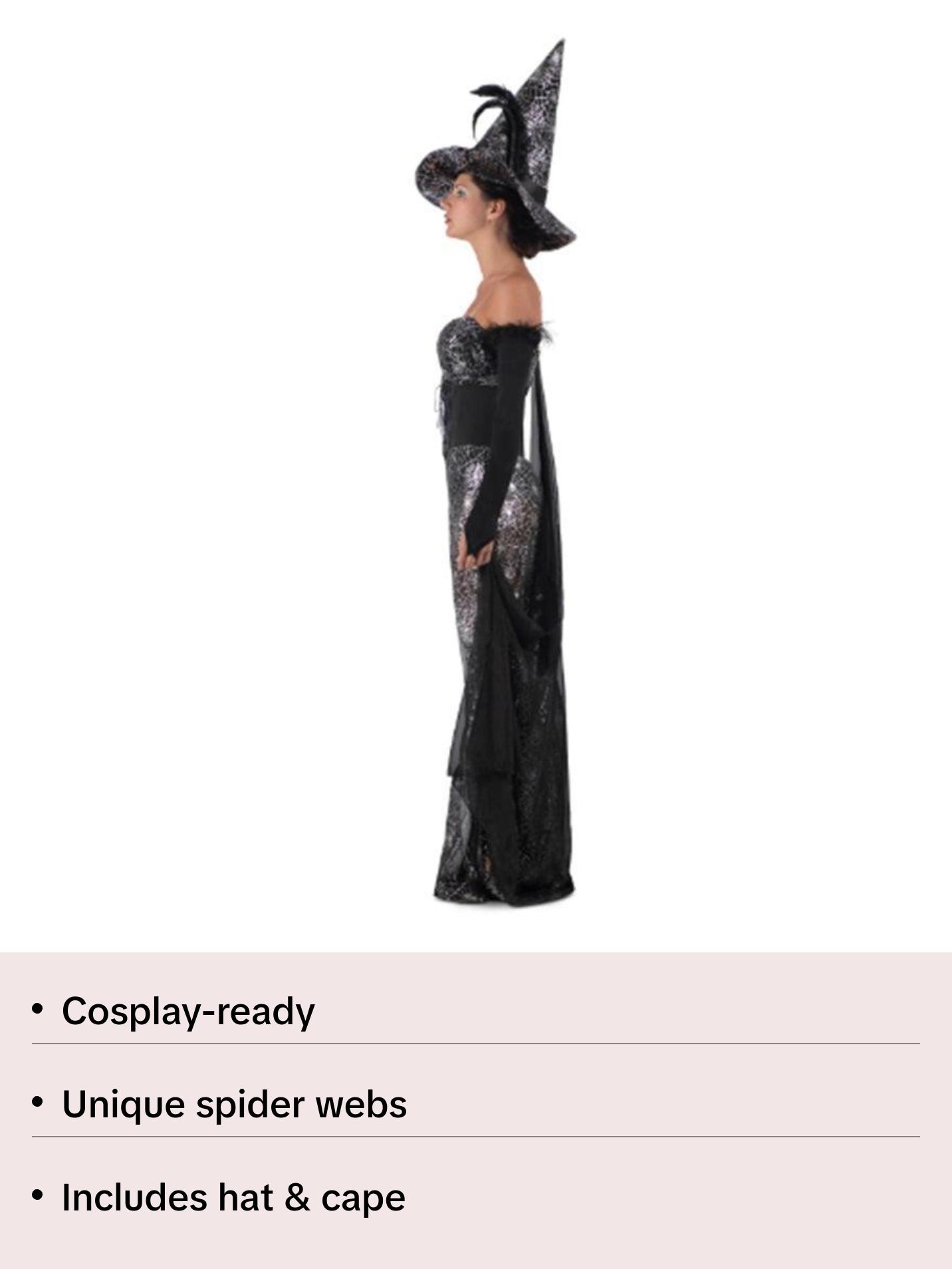Raven Witch - Black & Silver - Spider Webs - Deluxe Costume - Adult - 3 Sizes