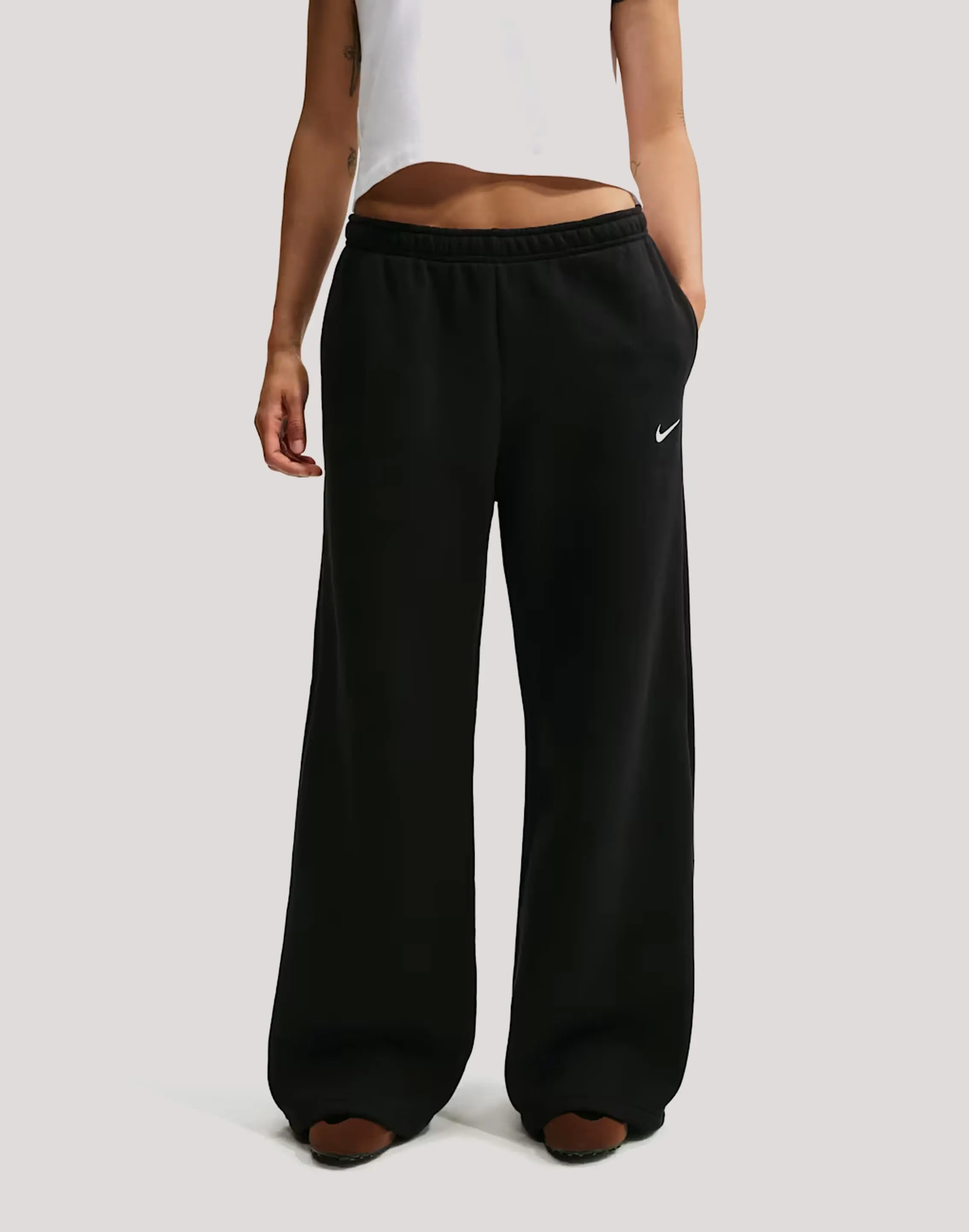 Womens Nike Mid-Rise Wide-Leg Studio Fleece Pants Womens Nike Mid-Rise Wide-Leg Studio Fleece Pants