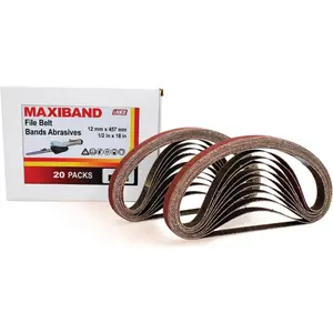 MAXIBAND File Belt Bandes Abrasives - Red Sanding Belt 1/2 in x 18 INCH - Pack of 20 (Grit: 60G) 31746