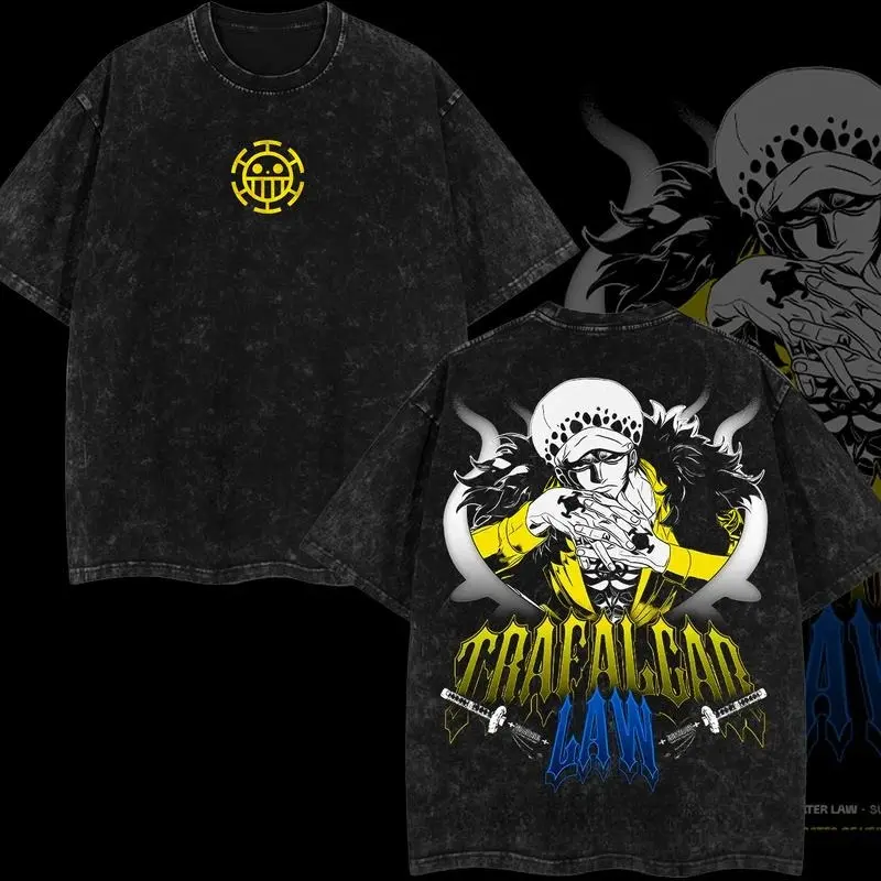 [Eclipse] OP Trafalgar D. Water Law Vintage Unisex Oversize Anime Manga Acid Washed Lightweight Cotton T-shirt, Anime Merch, Gift For Anime Fan, Weeaboo