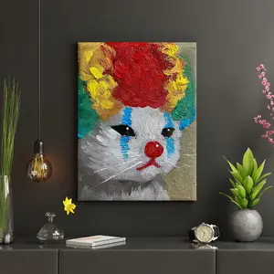 1pc Whimsical Clown Cat Canvas Art Print Funny Animal Wall Decor, Modern Creative Artwork for Living Room, Bedroom, Office, Hallway - Unique Gift Idea-Wrapped Canvas