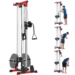 【GARVEE】Wall-Mount Cable Station, Adjustable LAT Pull Down Machine with 20 Positions Pulley System for Home Gym, Compact Cable Cross Over Machine for Versatile Workouts, Black and Red