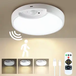 Rechargeable Motion Sensor Ceiling Light with Remote - Wireless Ceiling Light Battery Powered Dimmable LED Lights for Shower Pantry Shed Hallway Porch Garage Stairs