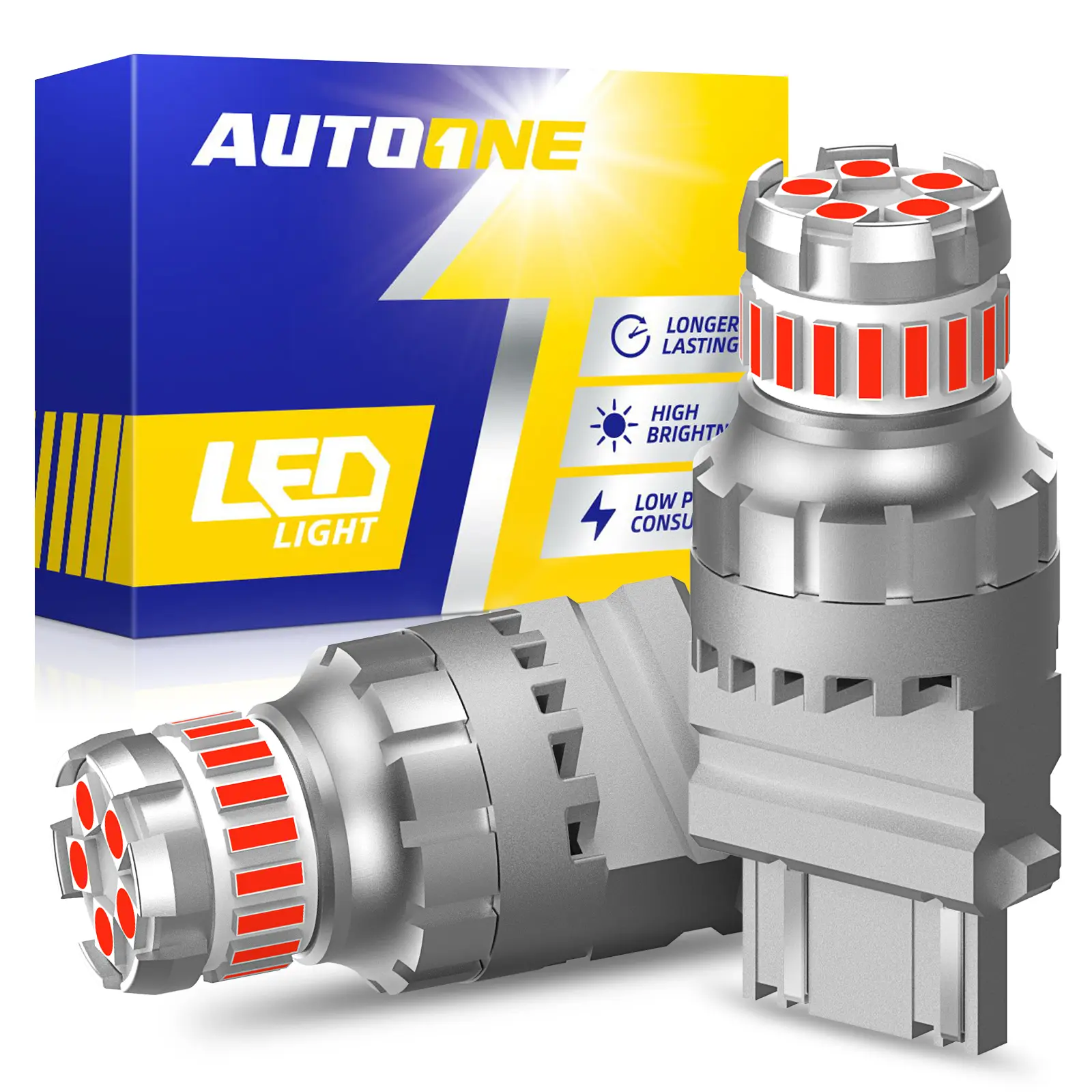 AUTOONE Red LED Blinking Brake Tail & Headlight Bulbs (Pack of 2) - 600% Brighter, Long-Lasting Miniature, CANBUS, Non-Polarity, Plug-and-Play Car Accessories for 3156/3157/3056/3057/4157/3047/3457/7443/7440/7441/992/T20/W21W/7444 Automotive Lights, Led H