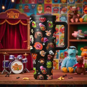 1 Pc 40oz insulated mug, The Muppet Show vacuum cup, double wall, leak-proof, skinny tumbler, Drinkware, hot cold drinks, gift for women men, fan collectible, office, travel, gym, keeps drinks hot 12 hours, cold 24 hours, birthday holiday