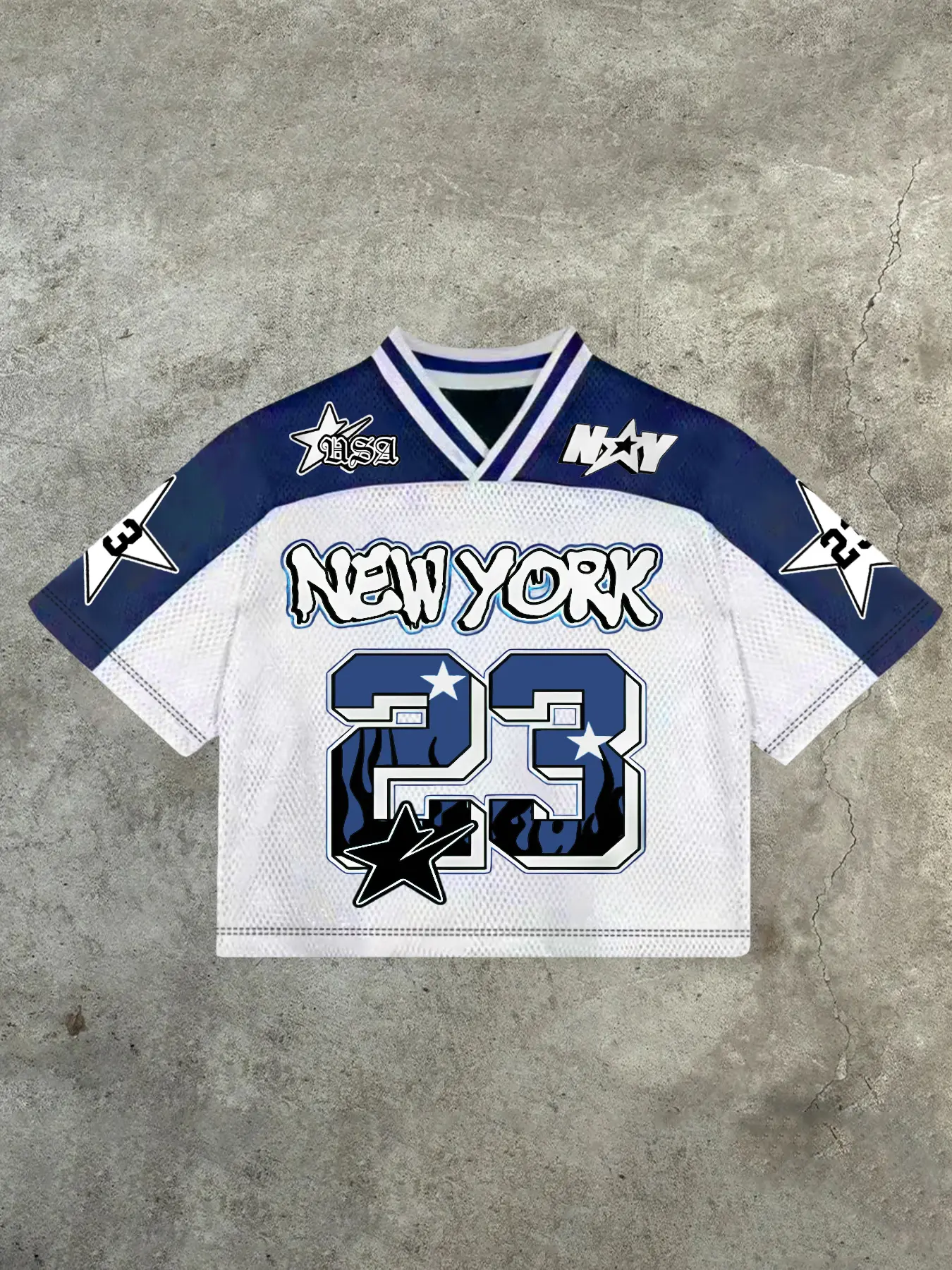 Men's Casual Soft New York V Neck Jersey Top, 23 Number Print, Mesh Fabric, Breathable Comfort, Daily Wear, Street Style Perfect Match