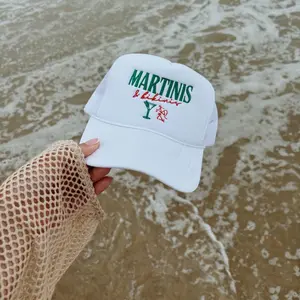 Martinis & Bikinis Embroidered White Trucker Hat