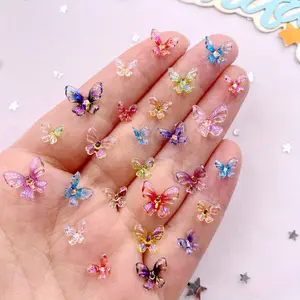 30PCS Mixed 7mm/9mm/11mm Mixed Glitter Resin Colorful Mini 3D Rotating Crystals Embellished Rhinestone Butterfly Flat back Rhinestone Wedding Art Applique DIY Jewelry Crafts Accessories
