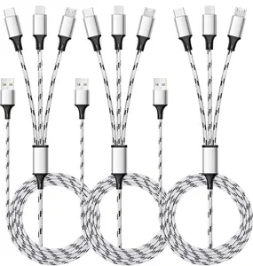 Multi Charging Cable 5ft 3Pack Nylon Braided 3 in 1 USB Type-C Micro USB Universal Charger Cord for Cell Phones Tablets and More