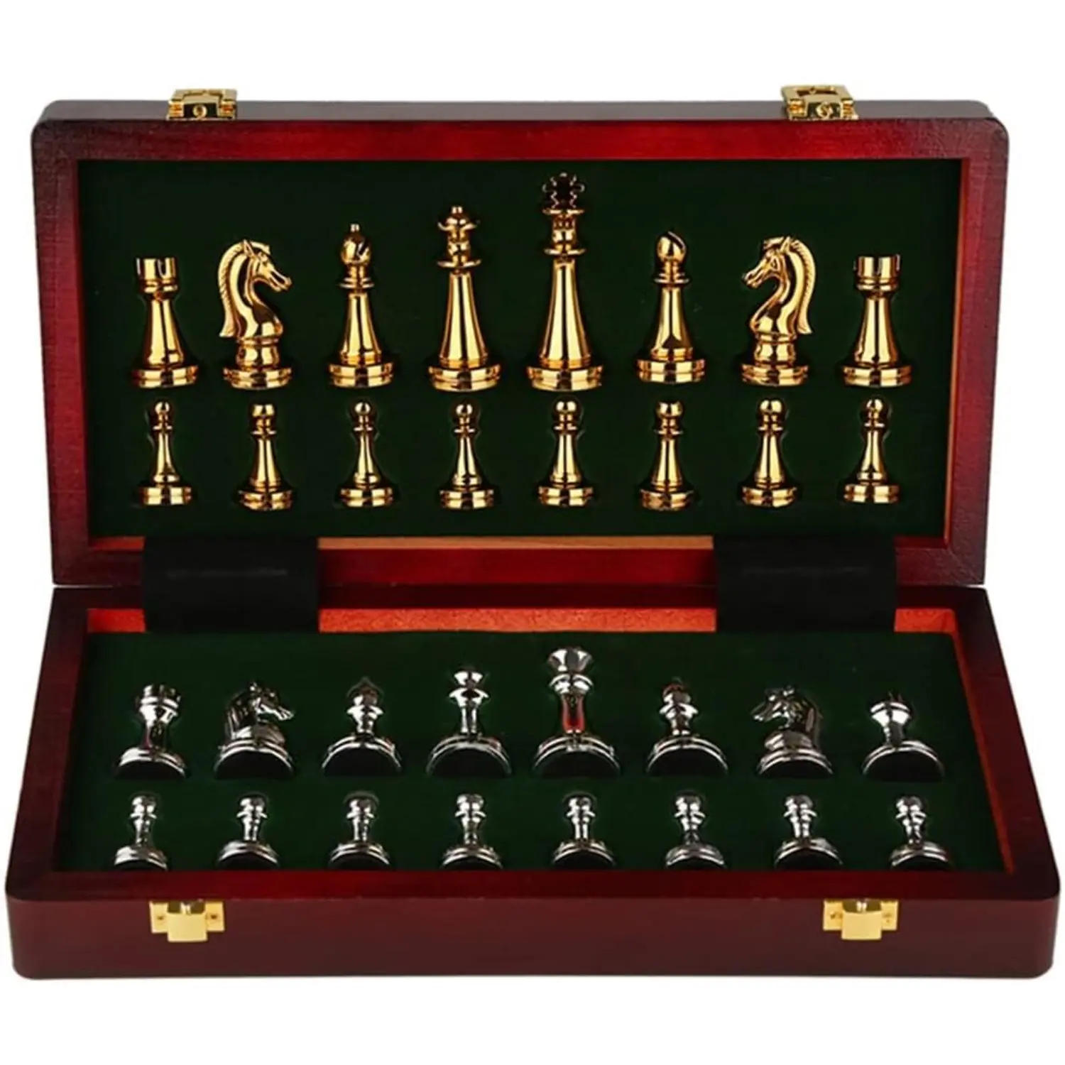 11-Inch Large Deluxe Metal International Chess Set - Tabletop Board Game with Folding Board, Portable Wooden Box, Alloy Pieces, Ideal for Adults for Indoor Fun, Learning, and Fun with Friends Board Games For Family Night